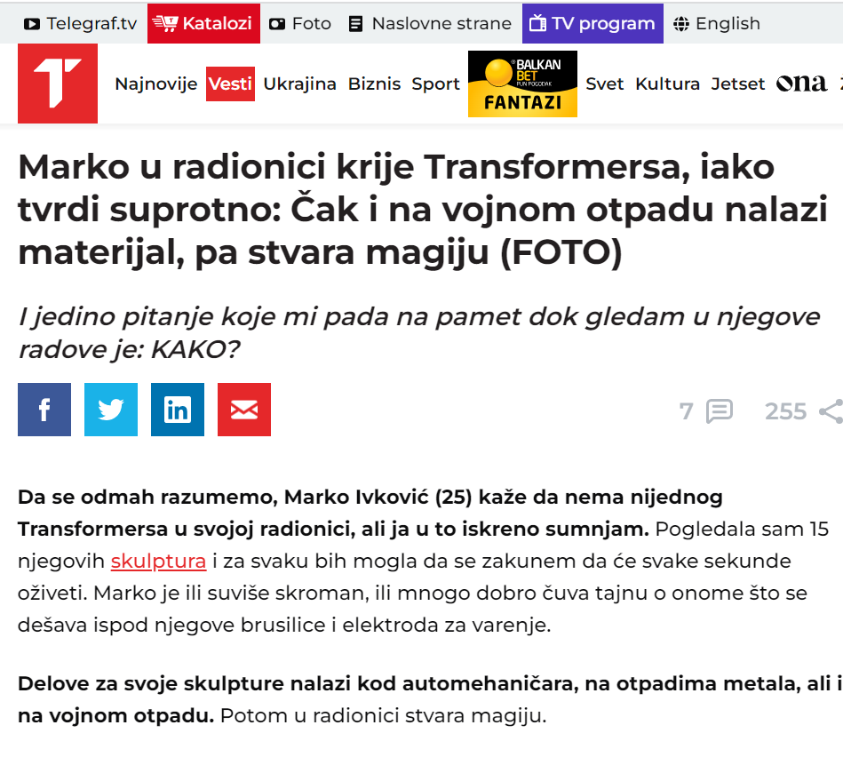 Telegraf Screenshot of Metal Artist Marko Ivkovic